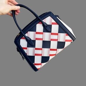 KATE SPADE Red White & Blue Pink Woven Leather Knott Crossbody Satchel Bag